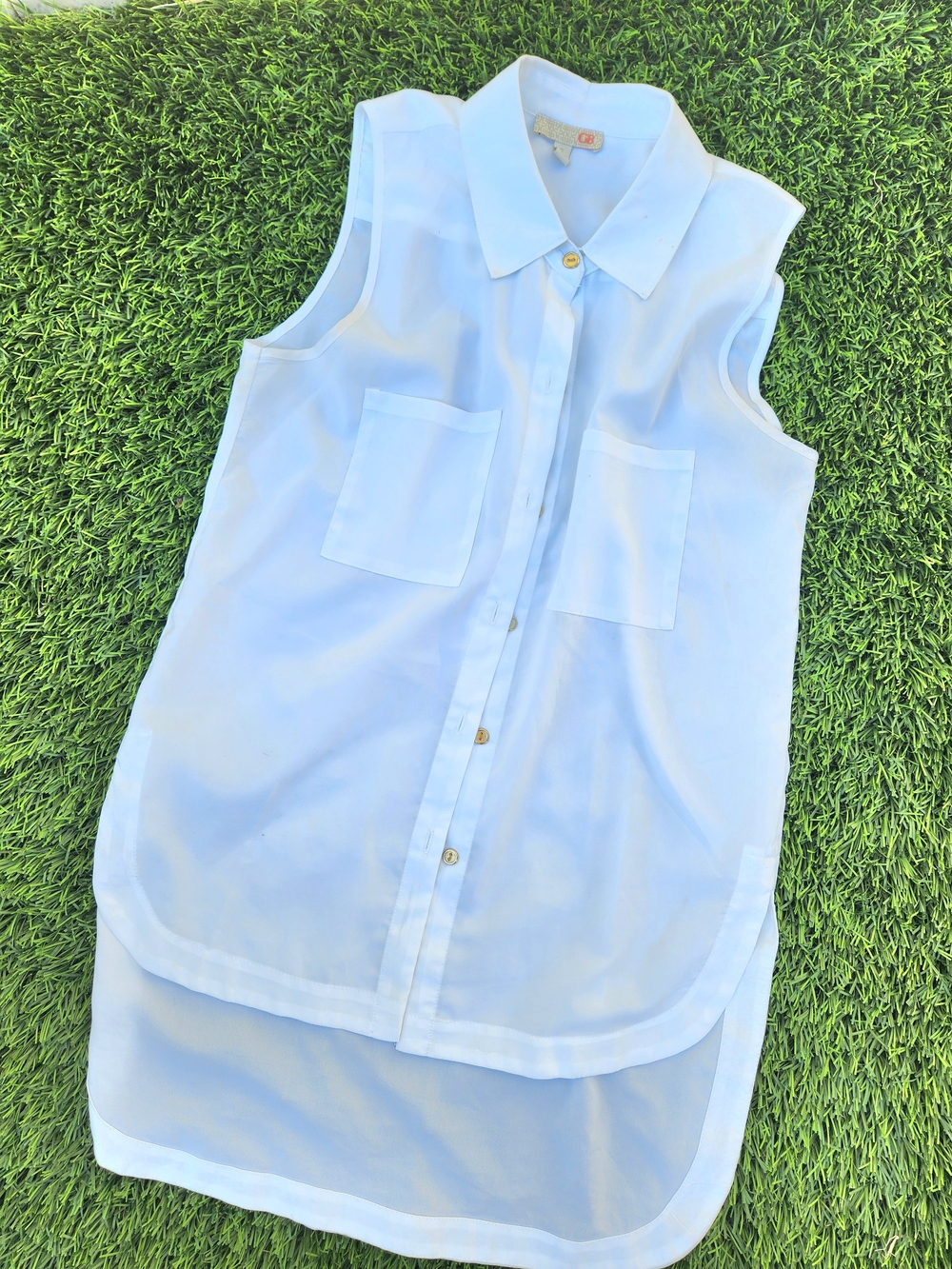 Gianni Bini Sheer Sleeveless Button-Up